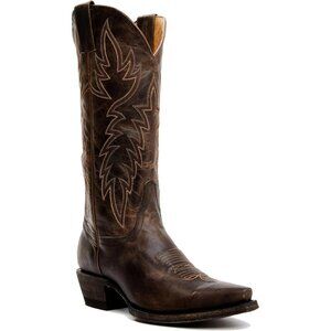 Women's Embroidered Chunky Heel Mid Calf Pointed Toe Cowgirl Boot Chocolate